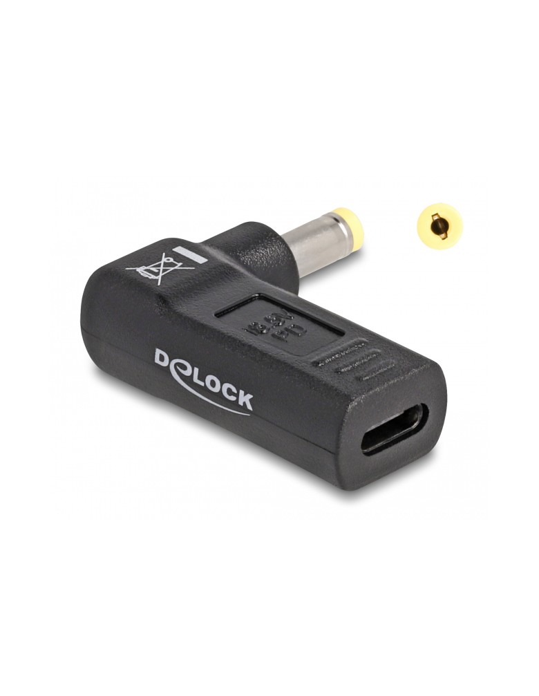 DELOCK αντάπτορας τροφοδοσίας 60006, USB-C σε HP 4.8x1.7mm, 90°, μαύρος