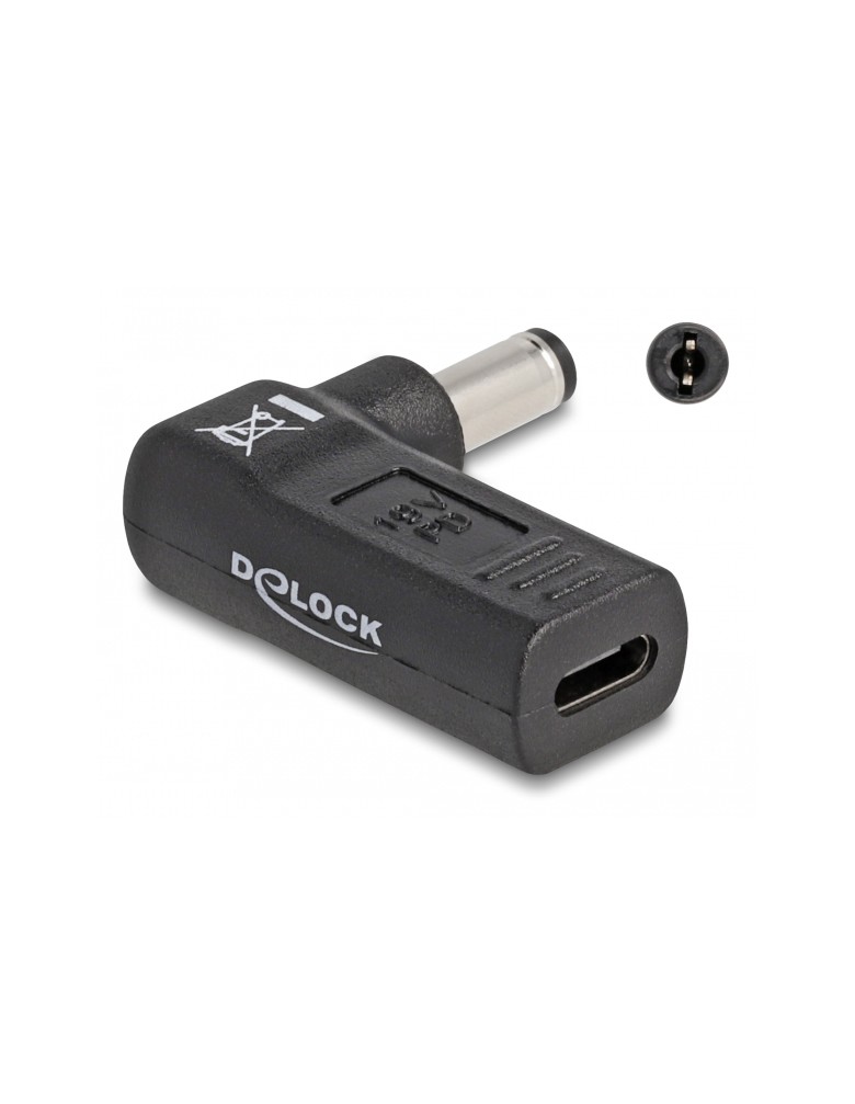 DELOCK αντάπτορας τροφοδοσίας 60010, USB-C σε 5.5x2.1mm, 90°, μαύρος