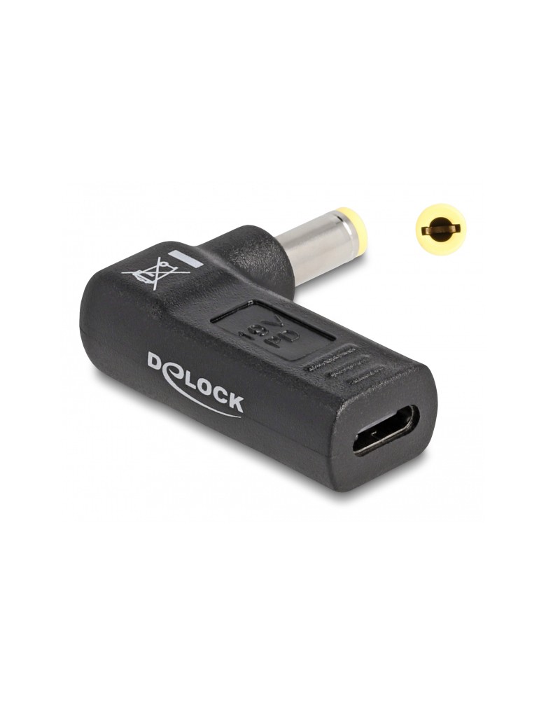 DELOCK αντάπτορας τροφοδοσίας 60011, USB-C σε 5.5x2.5mm, 90°, μαύρος