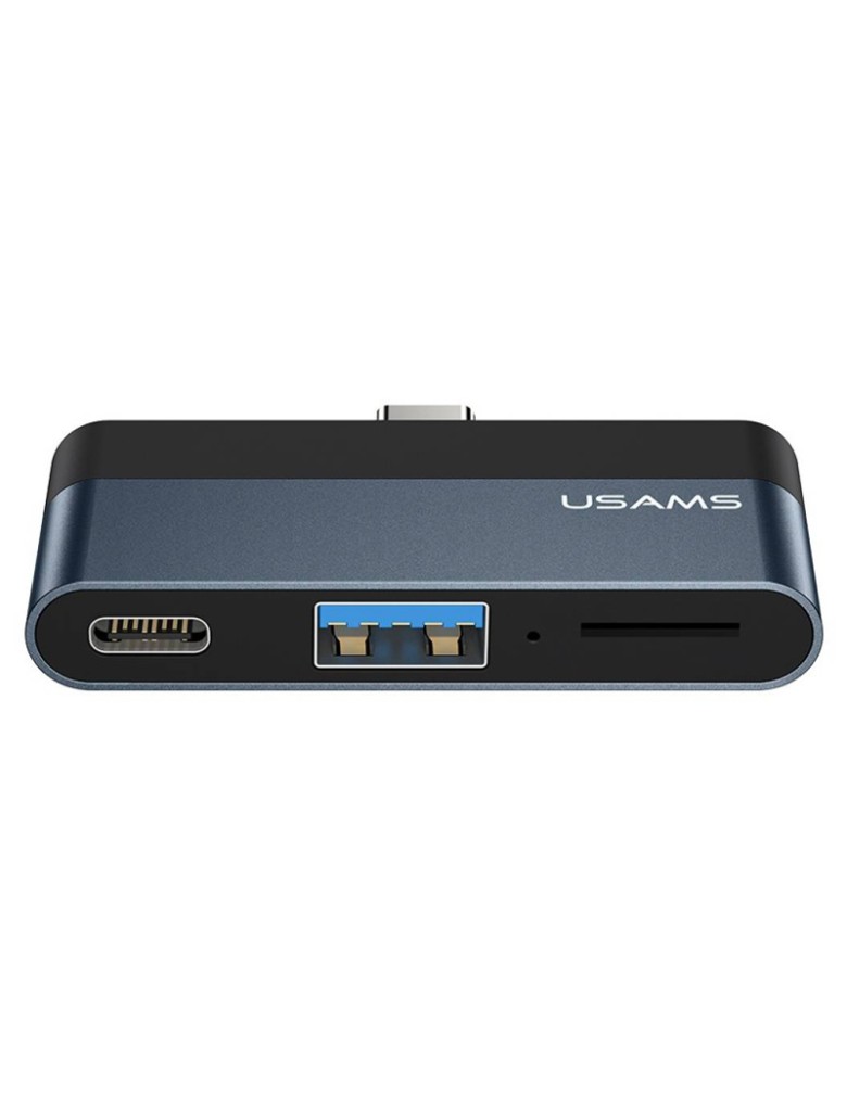 USAMS USB hub US-SJ491 με card reader, 3x θυρών, 5Gbps, 60W, USB-C, γκρι