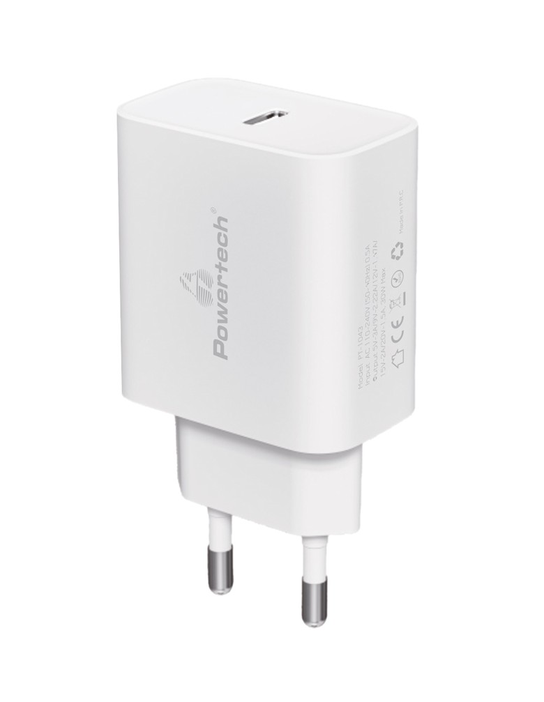 POWERTECH φορτιστής τοίχου PT-1043, USB-C, PD QC3.0, 30W, λευκός