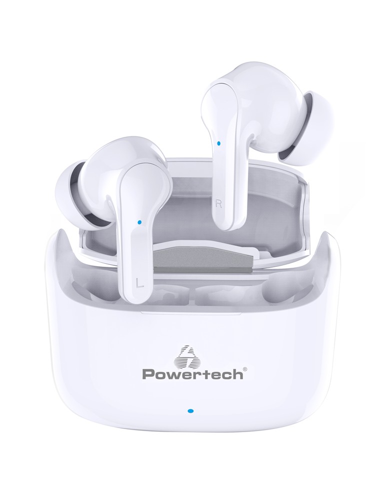 POWERTECH earphones με θήκη φόρτισης Soul, TWS, ANC, 45/400mAh, λευκά