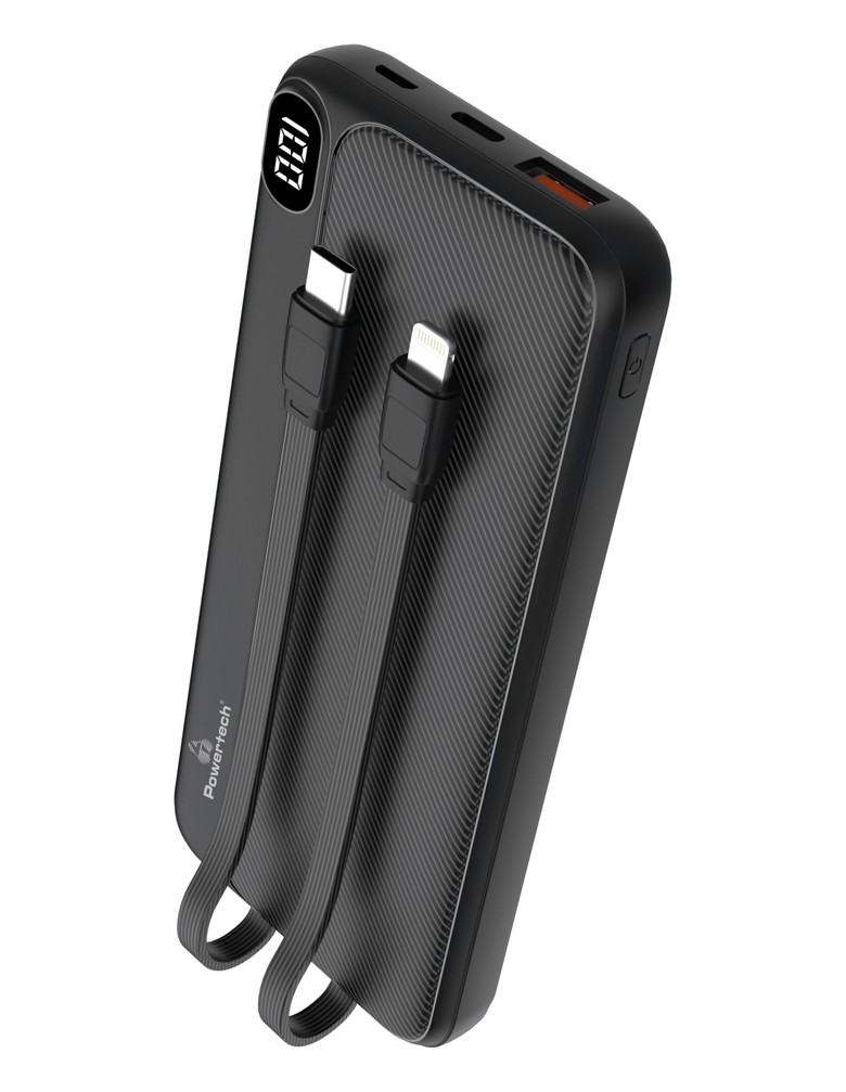 POWERTECH power bank με καλώδια και οθόνη PT-1063 10000mAh, 22.5W, μαύρο