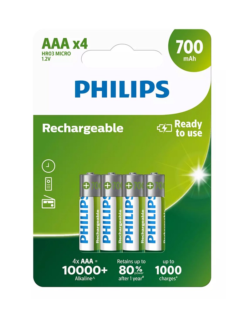 PHILIPS επαναφορτιζόμενη μπαταρία R03B4A70, 700mAh, AAA HR03 Micro, 4τμχ