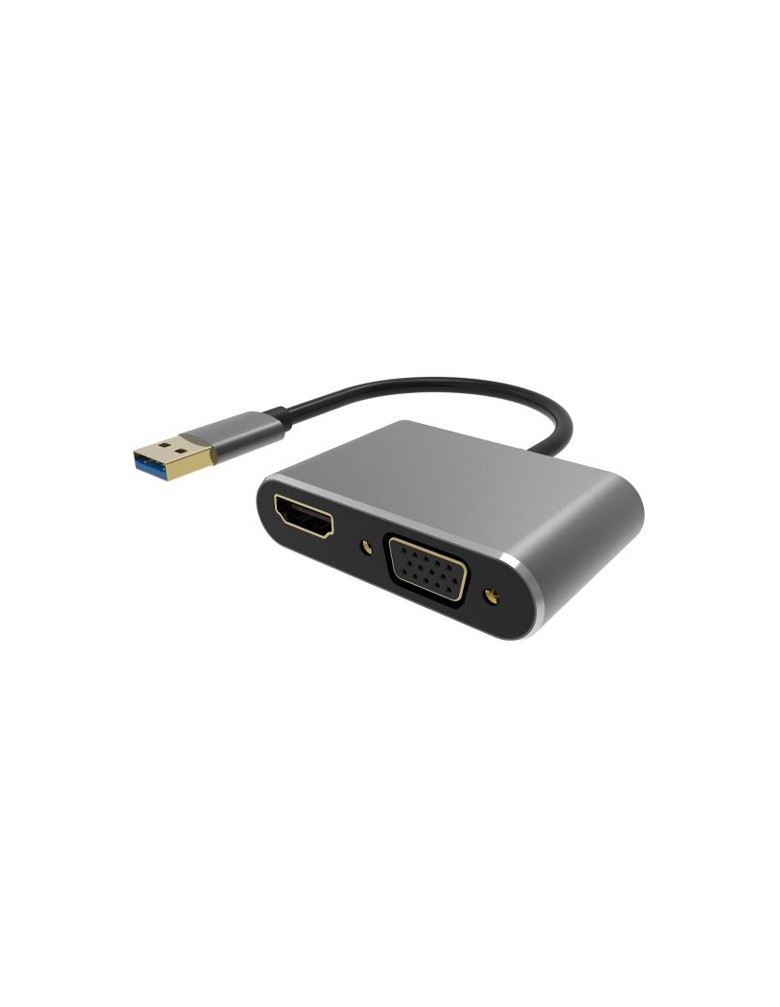 POWERTECH αντάπτορας USB σε HDMI & VGA PTH-101, 4K/30Hz, γκρι