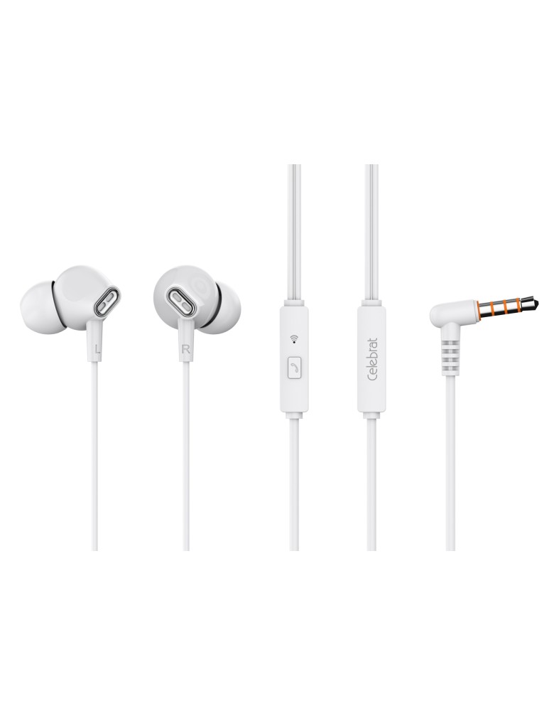 CELEBRAT earphones με μικρόφωνο G21, 3.5mm σύνδεση, Φ12mm, 1.2m, λευκά