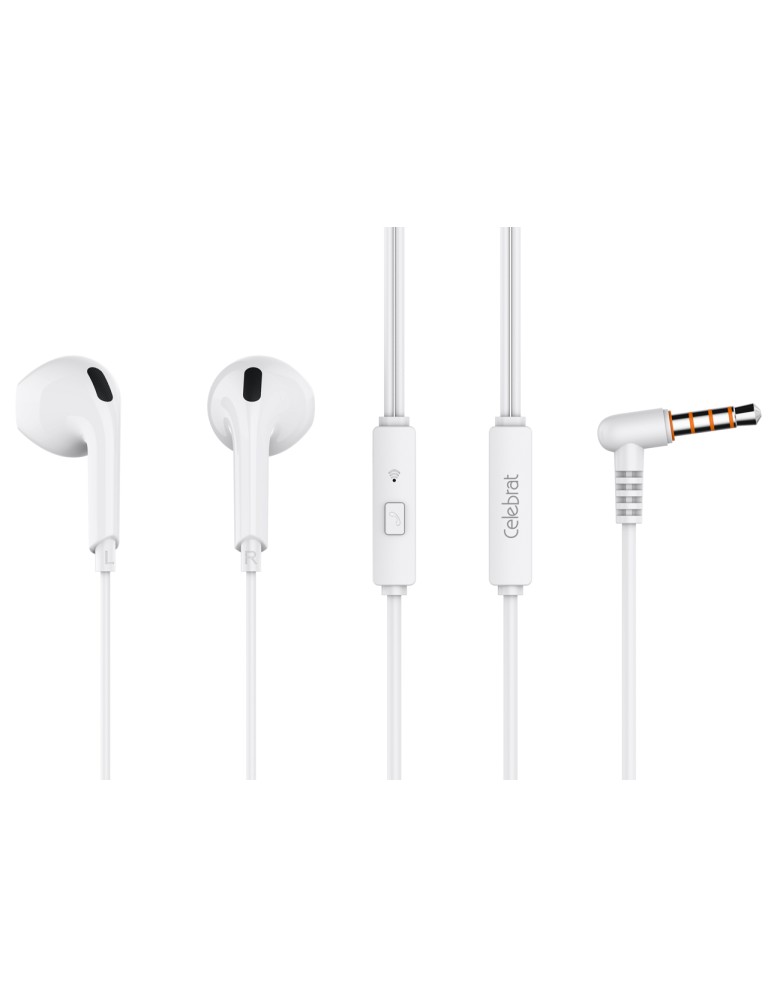 CELEBRAT earphones με μικρόφωνο G20, 3.5mm σύνδεση, Φ14mm, 1.2m, λευκά