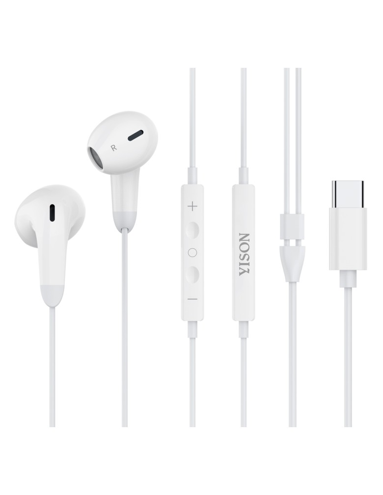 YISON earphones με μικρόφωνο X8, USB-C σύνδεση, Φ13mm, 1.2m, λευκά