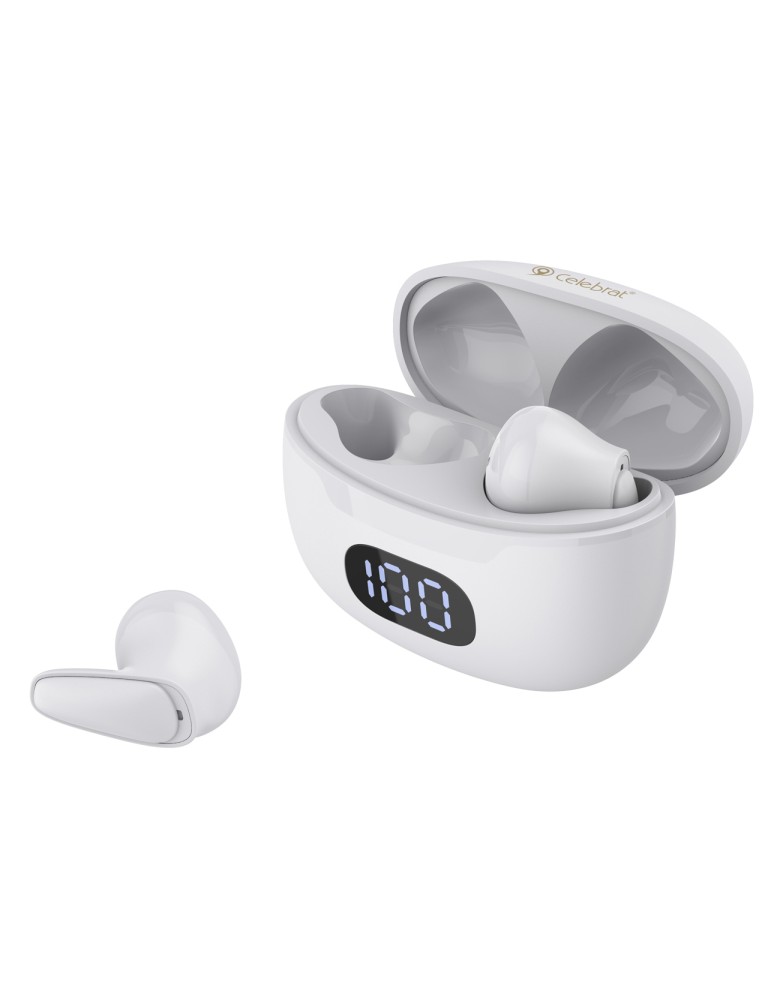 CELEBRAT earphones με θήκη φόρτισης TWS-W34, True Wireless, Φ13mm, λευκά