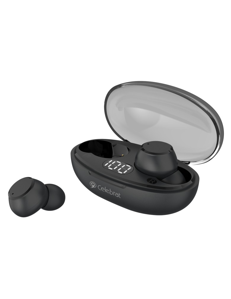 CELEBRAT earphones με θήκη φόρτισης TWS-W32, True Wireless, Φ8mm, μαύρα