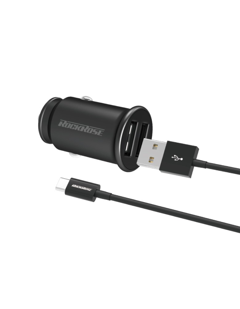 ROCKROSE φορτιστής αυτοκινήτου Ranger P2 με καλώδιο, 2x USB, 12W, μαύρος