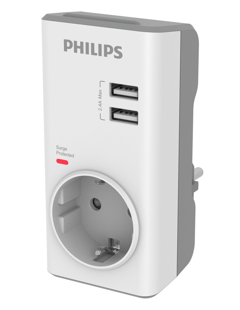 PHILIPS αντάπτορας ρεύματος schuko CHP4010W-10, 2x USB, 380J, λευκός