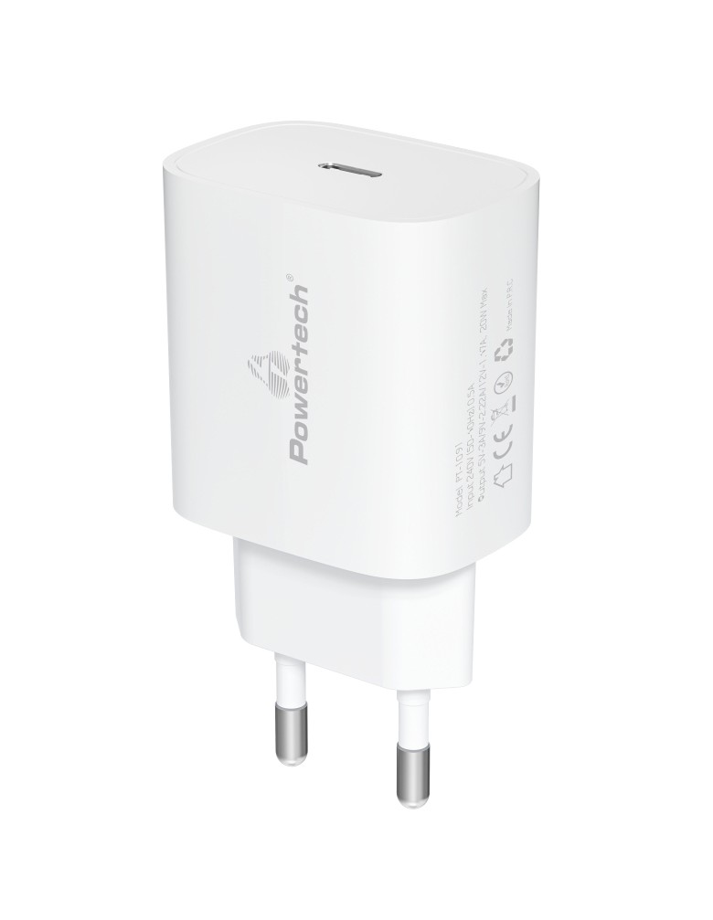 POWERTECH φορτιστής τοίχου PT-1091, USB-C, PD 20W, λευκός