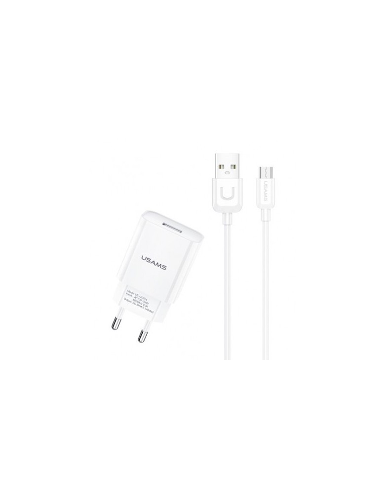 USAMS φορτιστής τοίχου T21OCMC01 με καλώδιο Micro USB, USB 2.1A, λευκός