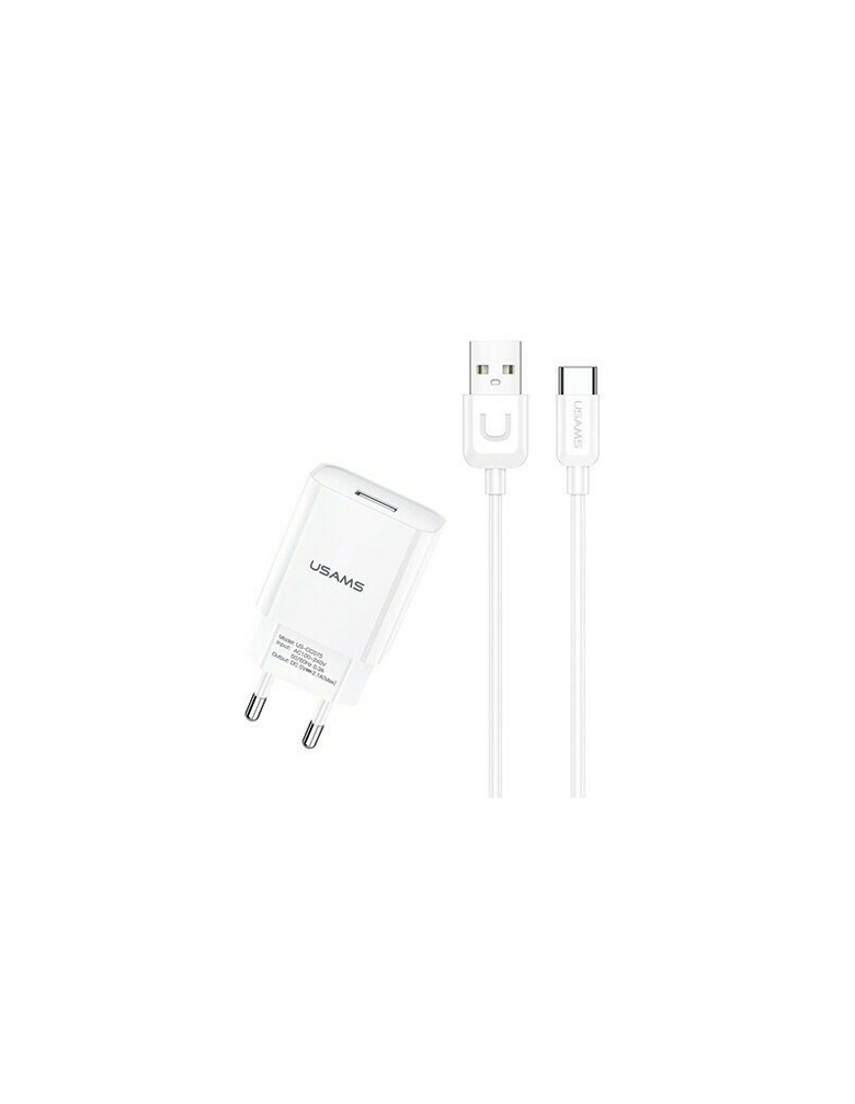 USAMS φορτιστής τοίχου T21OCTC01 με καλώδιο USB-C, USB 2.1A, λευκός