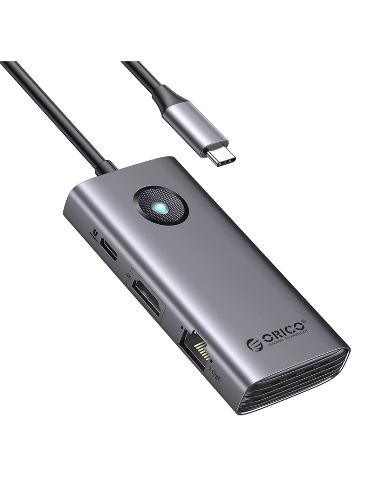 ORICO docking station PW11-6PR, 6 θυρών, USB-C σύνδεση, 100W PD 4K, γκρι