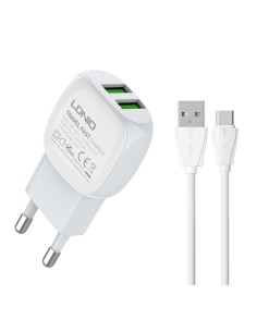 LDNIO φορτιστής τοίχου A2218 με καλώδιο USB-C, 2x USB,...