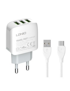 LDNIO φορτιστής τοίχου A3312 με καλώδιο USB-C, 3x USB,...