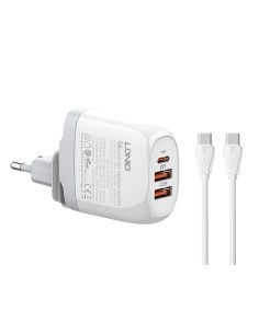 LDNIO φορτιστής τοίχου A3511Q με καλώδιο, USB-C/2x USB,...