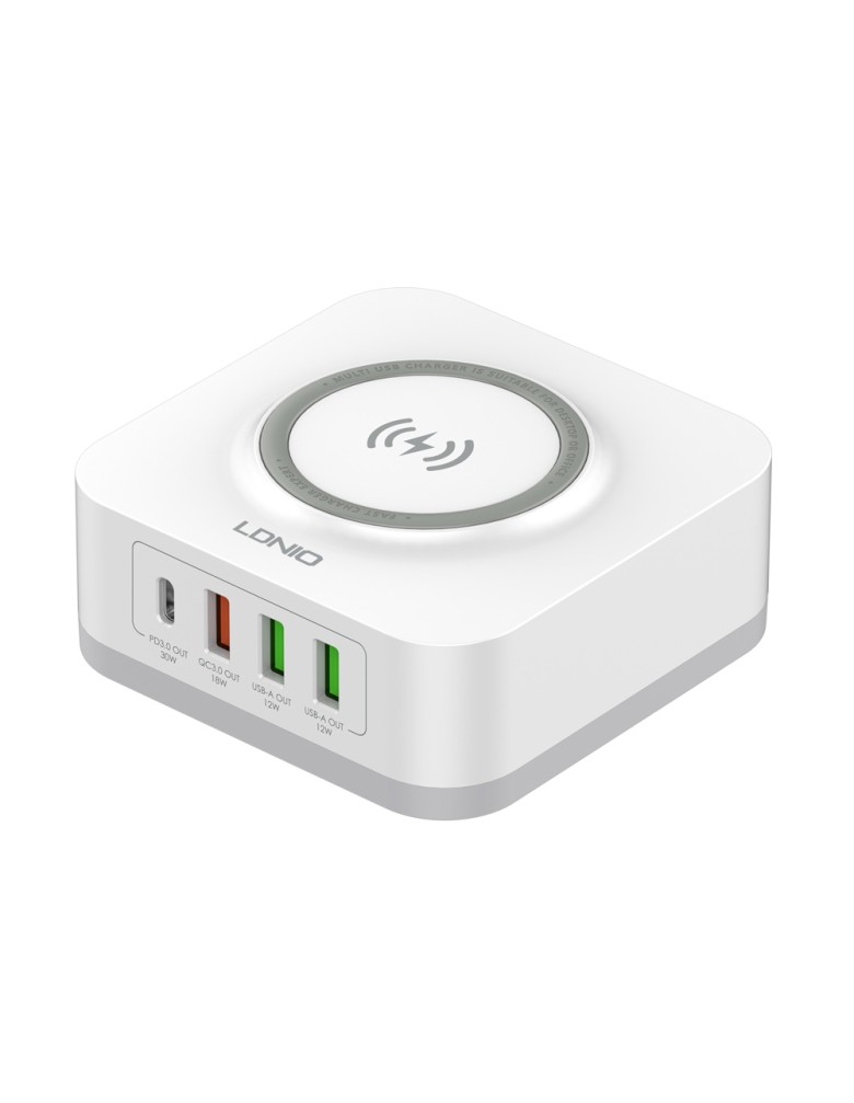 LDNIO σταθμός φόρτισης AW004, USB-C/3x USB/wireless, 32W, PD/QC, λευκός