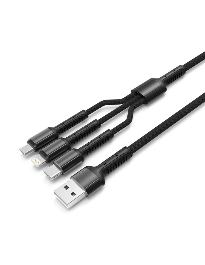 LDNIO καλώδιο USB σε USB-C/Lightning/Micro USB LC93, 3.4A, 1.2m, γκρι