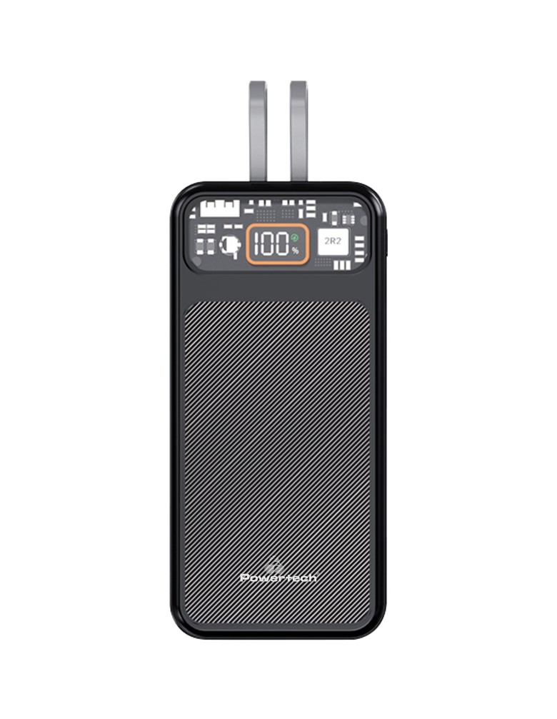 POWERTECH power bank με καλώδια και οθόνη PT-1135 10000mAh, 22.5W, μαύρο