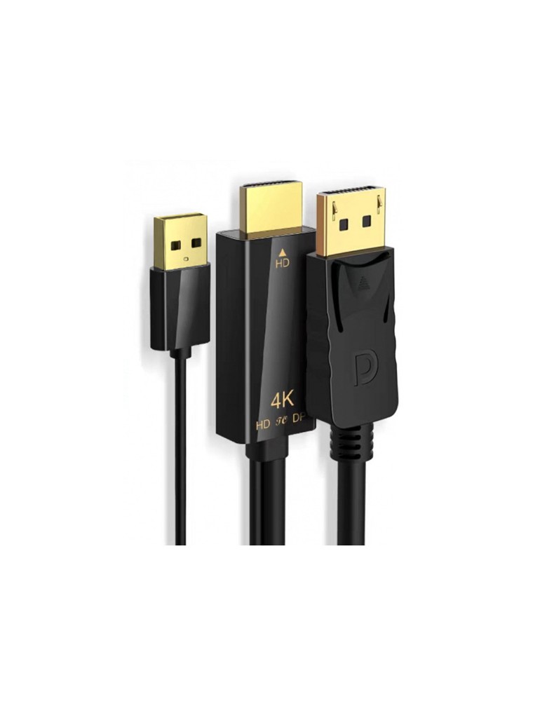 POWERTECH καλώδιο HDMI σε DisplayPort PTH-104, USB, 4K, 1.8m, μαύρο