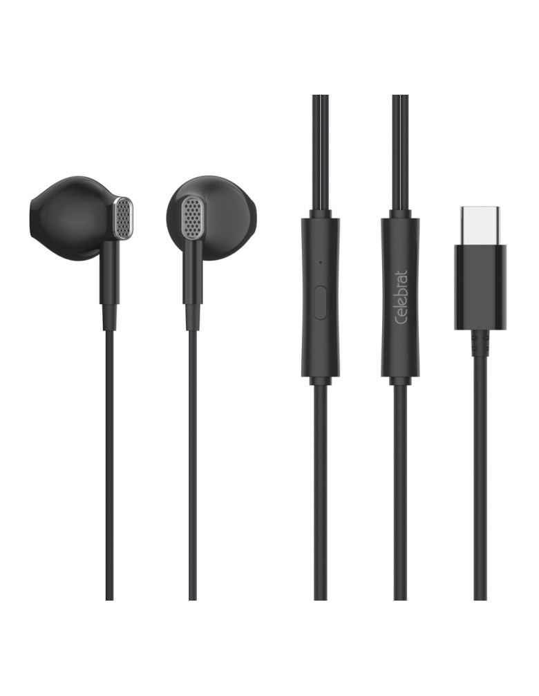 CELEBRAT earphones με μικρόφωνο D12, USB-C σύνδεση, Φ14.2mm, 1.2m, μαύρα