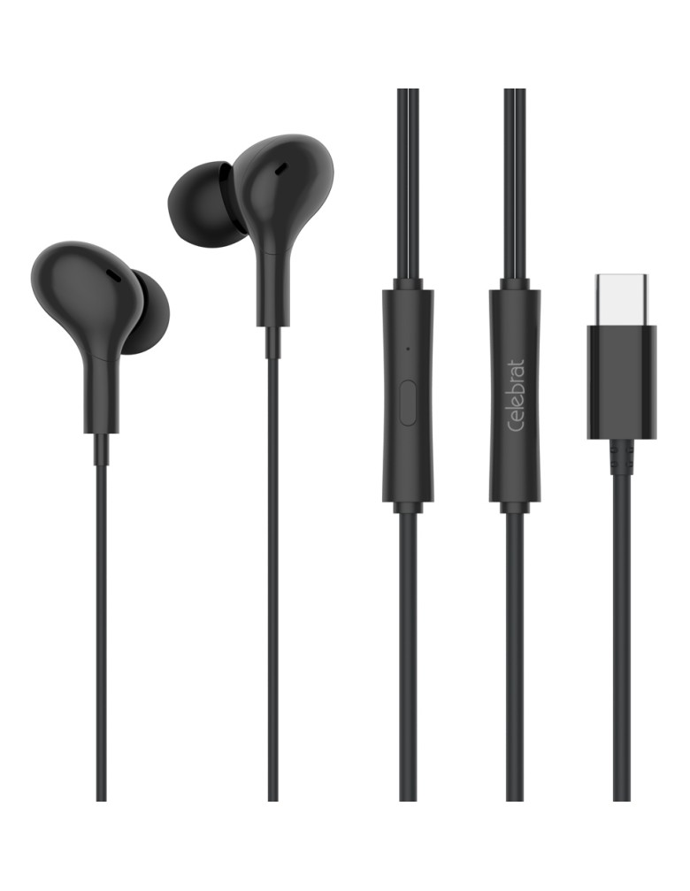 CELEBRAT earphones με μικρόφωνο D13, USB-C σύνδεση, Φ10mm, 1.2m, μαύρα