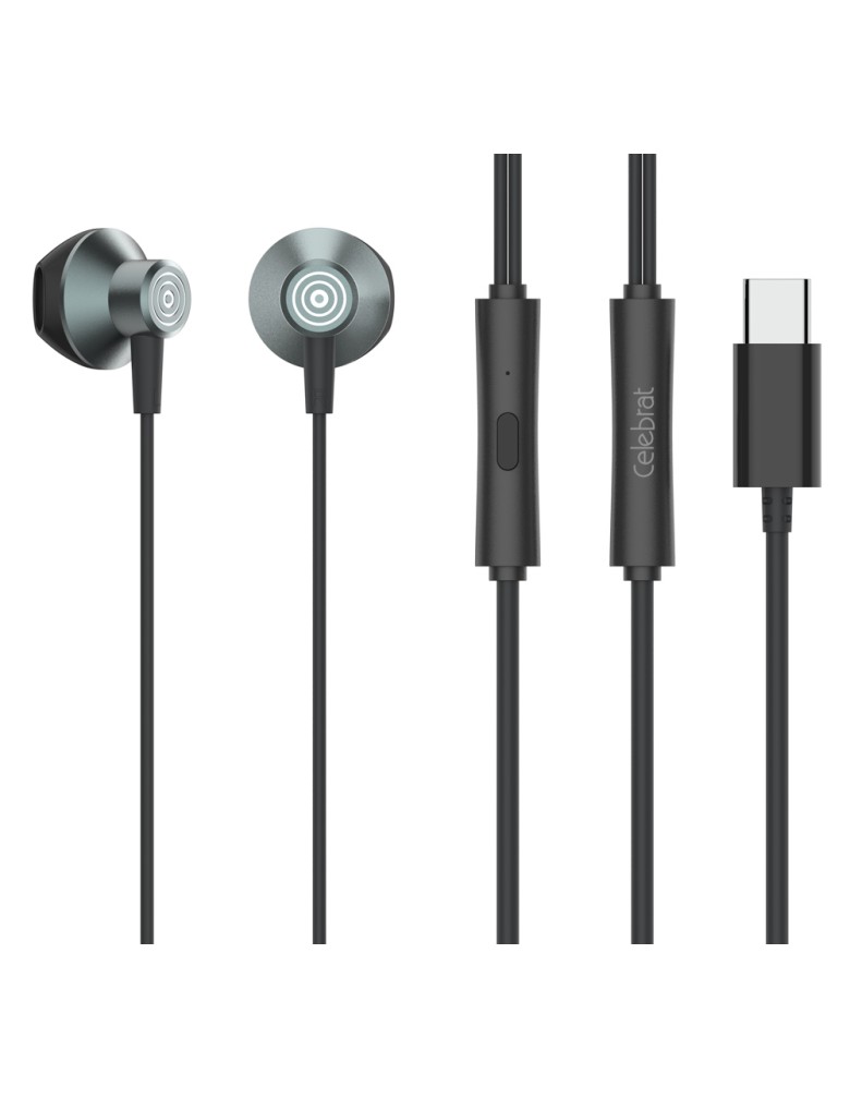 CELEBRAT earphones με μικρόφωνο D14, USB-C σύνδεση, Φ14mm, 1.2m, μαύρα