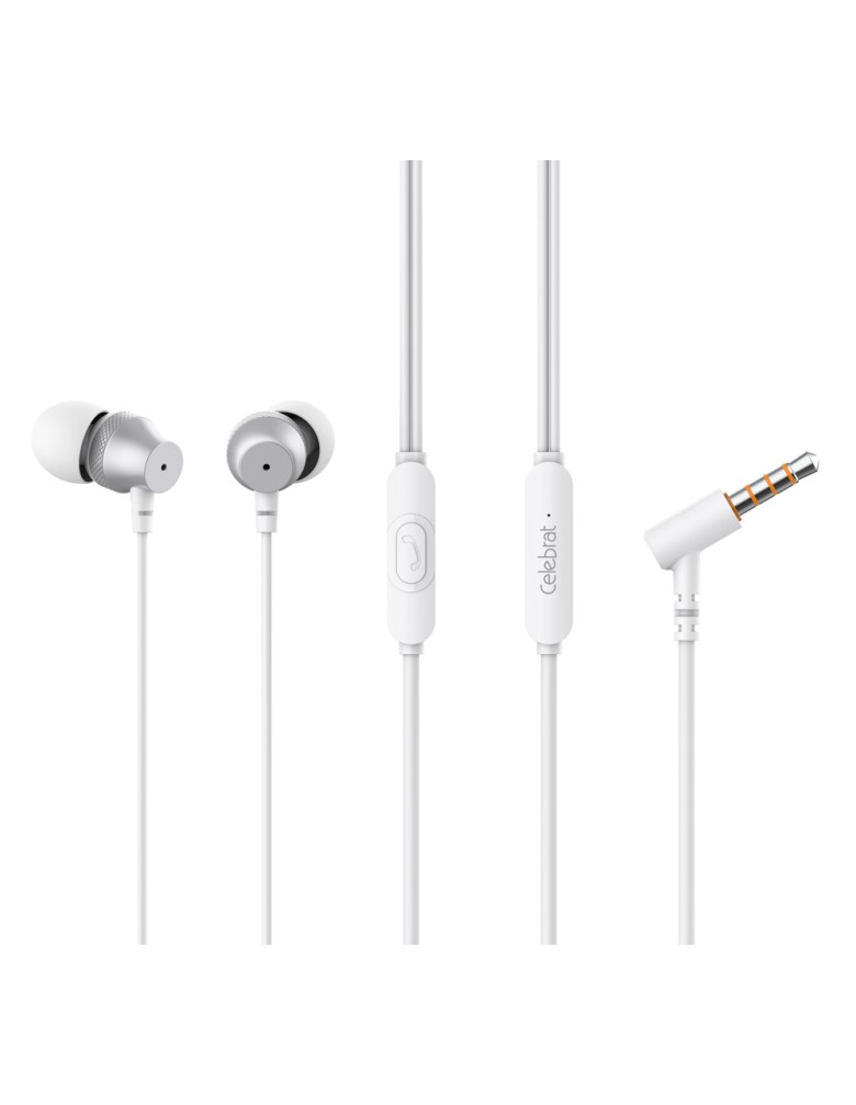 CELEBRAT earphones με μικρόφωνο D11, 3.5mm σύνδεση, Φ10mm, 1.2m, λευκά