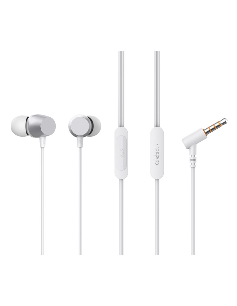 CELEBRAT earphones με μικρόφωνο D10, 3.5mm σύνδεση, Φ10mm, 1.2m, λευκά