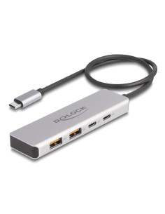 DELOCK USB hub 64230, 4x θυρών, 10Gbps, USB-C σύνδεση, γκρι