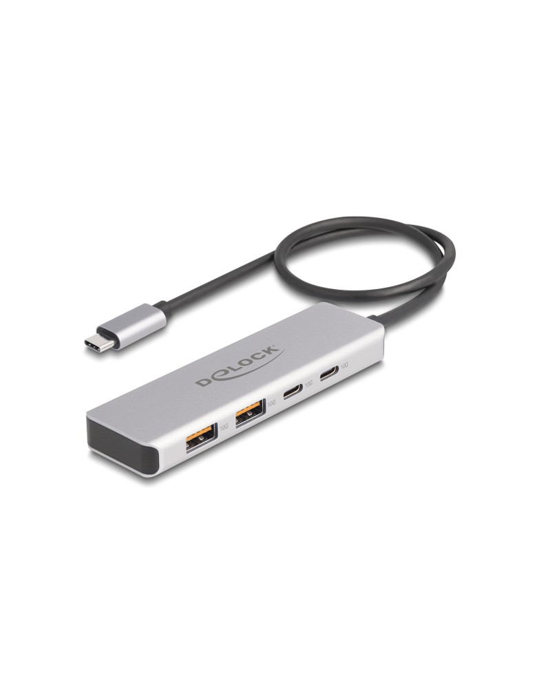 DELOCK USB hub 64230, 4x θυρών, 10Gbps, USB-C σύνδεση, γκρι