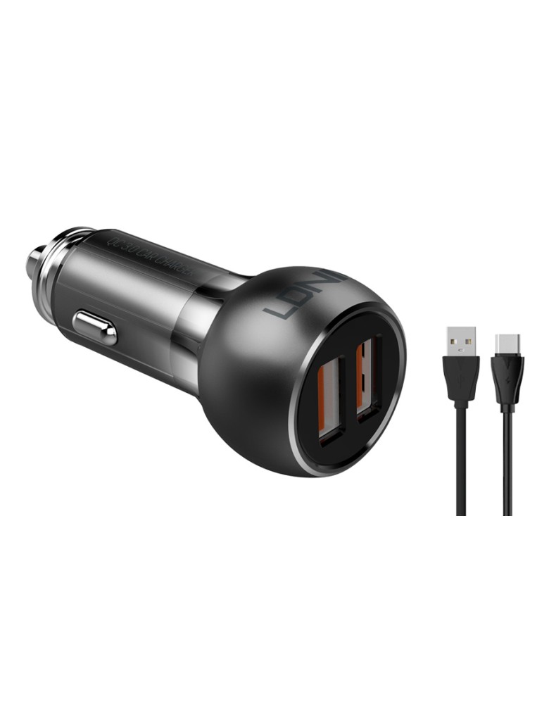 LDNIO φορτιστής αυτοκινήτου C503Q με καλώδιο, 2x USB, 36W, QC, γκρι