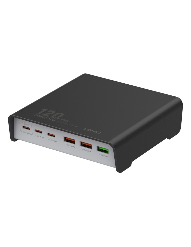 LDNIO σταθμός φόρτισης Q605, 3x USB-C & 3x USB, 120W, PD/QC, μαύρος