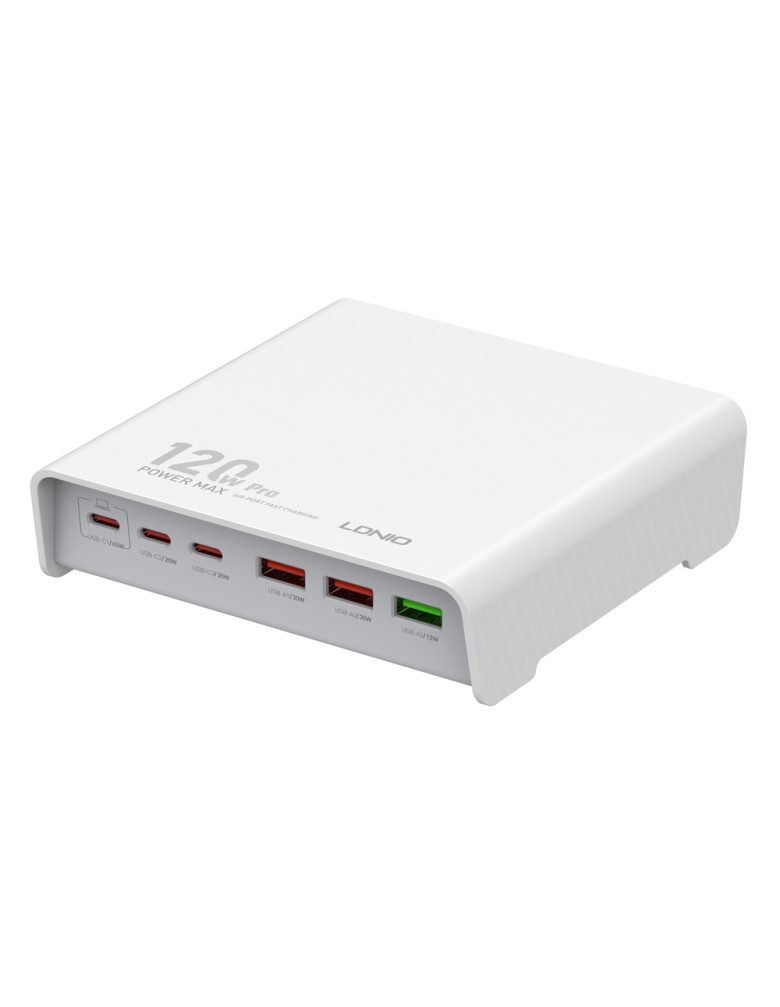 LDNIO σταθμός φόρτισης Q605, 3x USB-C & 3x USB, 120W, PD/QC, λευκός