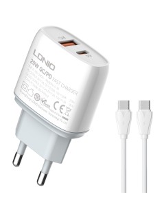 LDNIO φορτιστής τοίχου Q229 με καλώδιο, USB & USB-C, 20W...