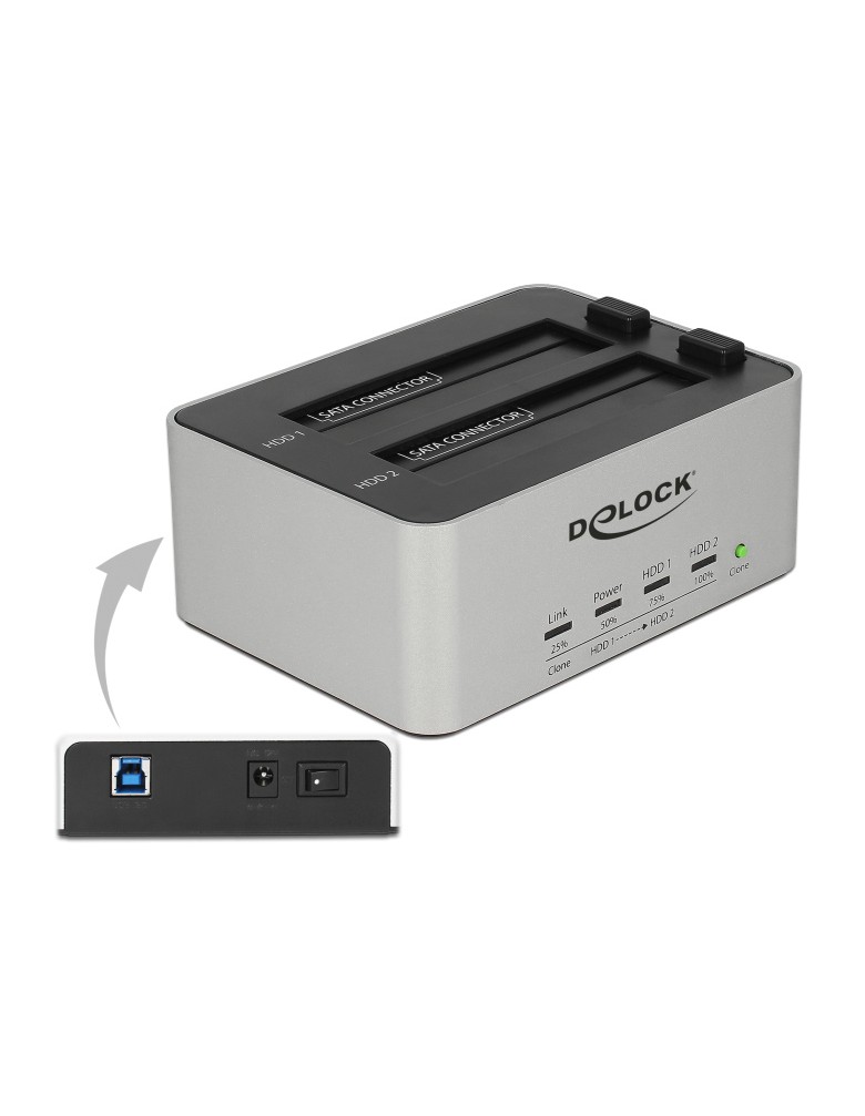 DELOCK docking station 63991, clone function, 2x 2.5/3.5" SSD/HDD, 5Gbps