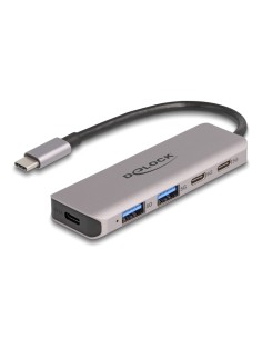 DELOCK USB hub 64239, 4x θυρών, 5Gbps, USB-C σύνδεση, γκρι