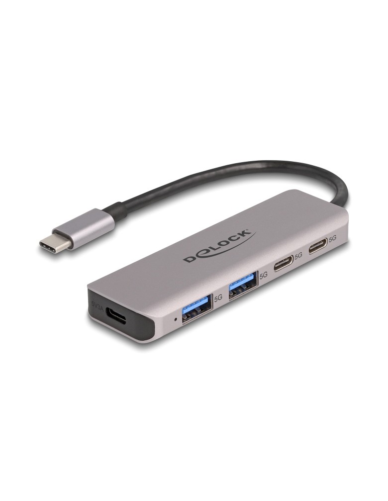 DELOCK USB hub 64239, 4x θυρών, 5Gbps, USB-C σύνδεση, γκρι