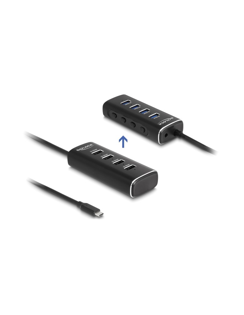 DELOCK USB hub 64233 με διακόπτες, 4 θυρών, 10Gbps, USB-C σύνδεση, μαύρο