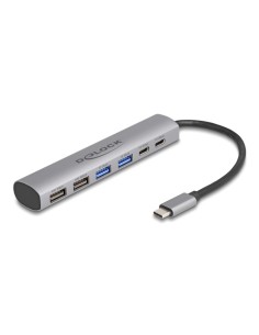 DELOCK USB hub 64232, 6x θυρών, 10Gbps, USB-C σύνδεση, γκρι