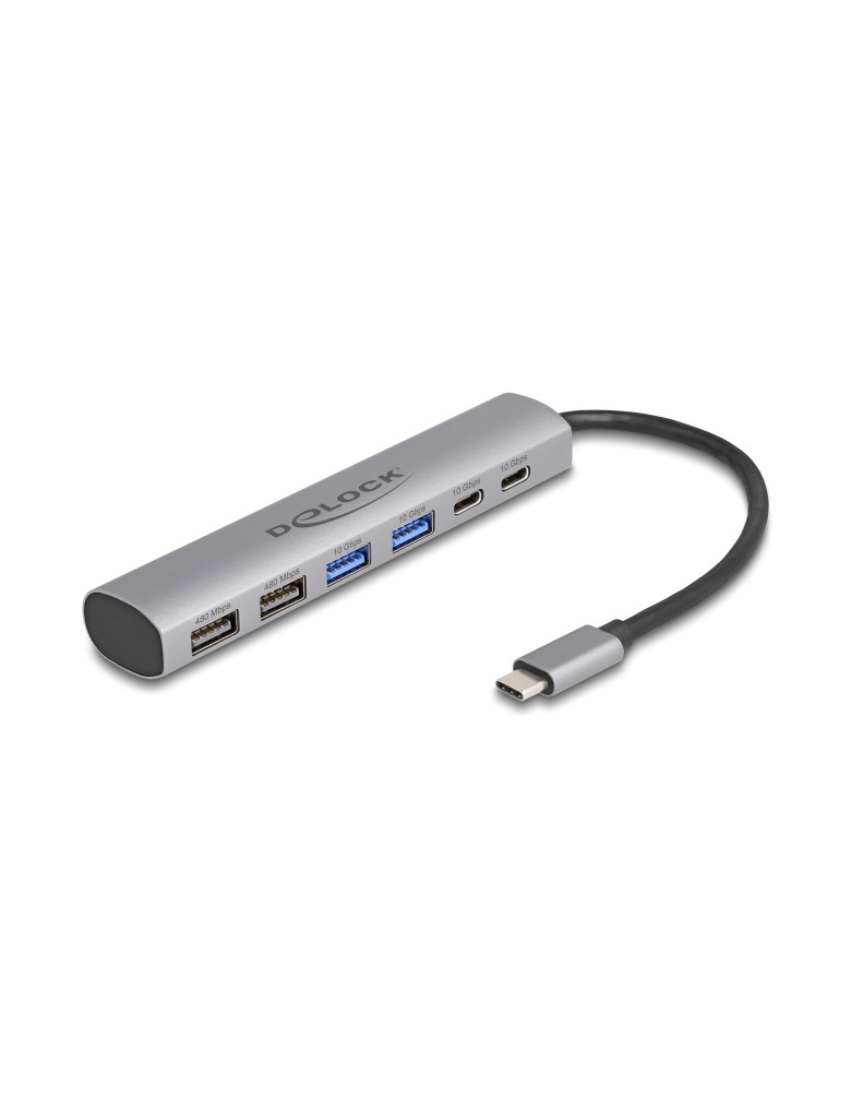 DELOCK USB hub 64232, 6x θυρών, 10Gbps, USB-C σύνδεση, γκρι