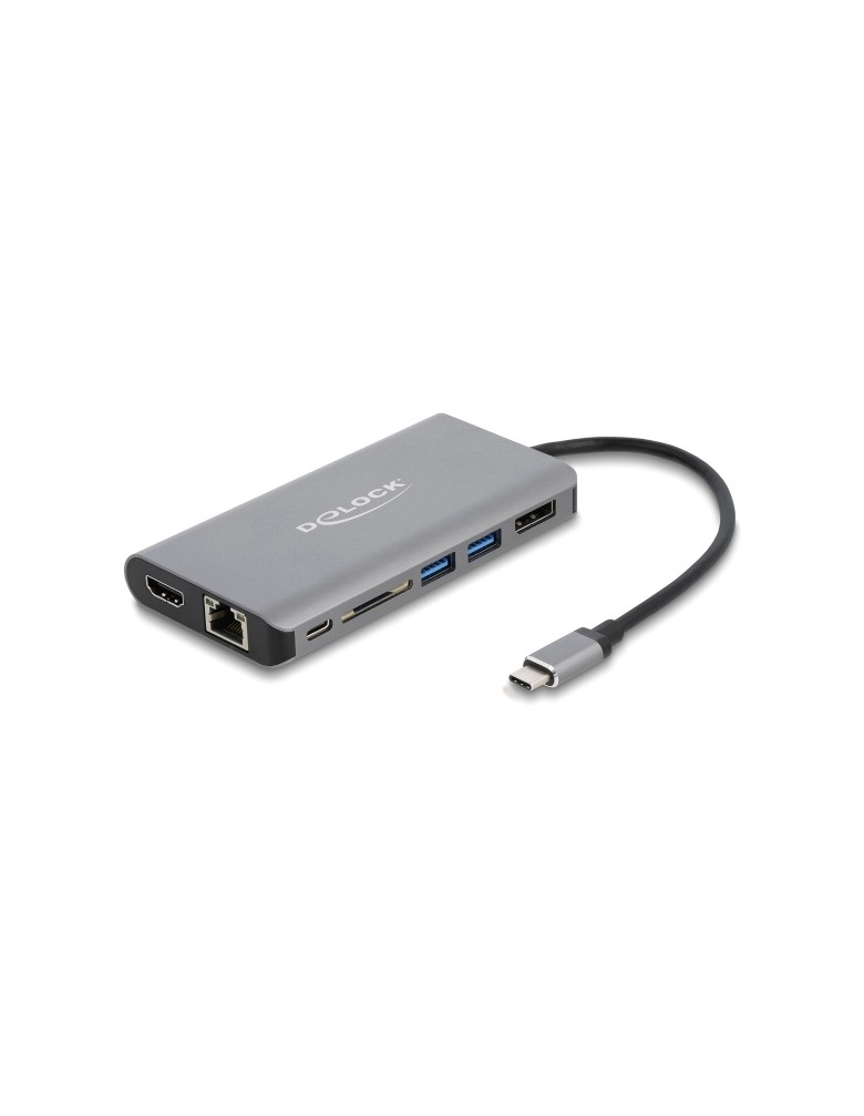 DELOCK docking station 87683, 7 θύρες, USB-C, 100W PD, 4K, MST, γκρι