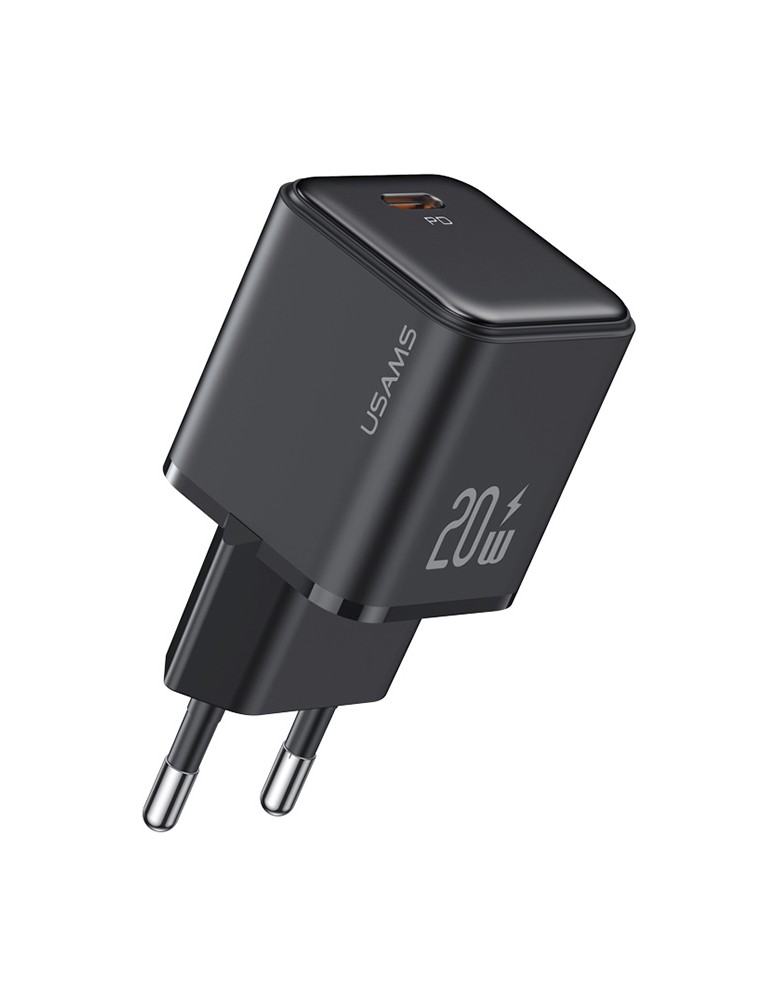 USAMS φορτιστής τοίχου US-CC183, USB-C θύρα εξόδου, 20W PD, μαύρος