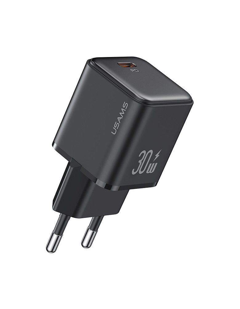 USAMS φορτιστής τοίχου US-CC186, USB-C θύρα εξόδου, 30W PD, μαύρος