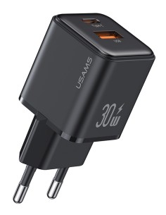 USAMS φορτιστής τοίχου US-CC189, USB & USB-C, 30W PD, μαύρος