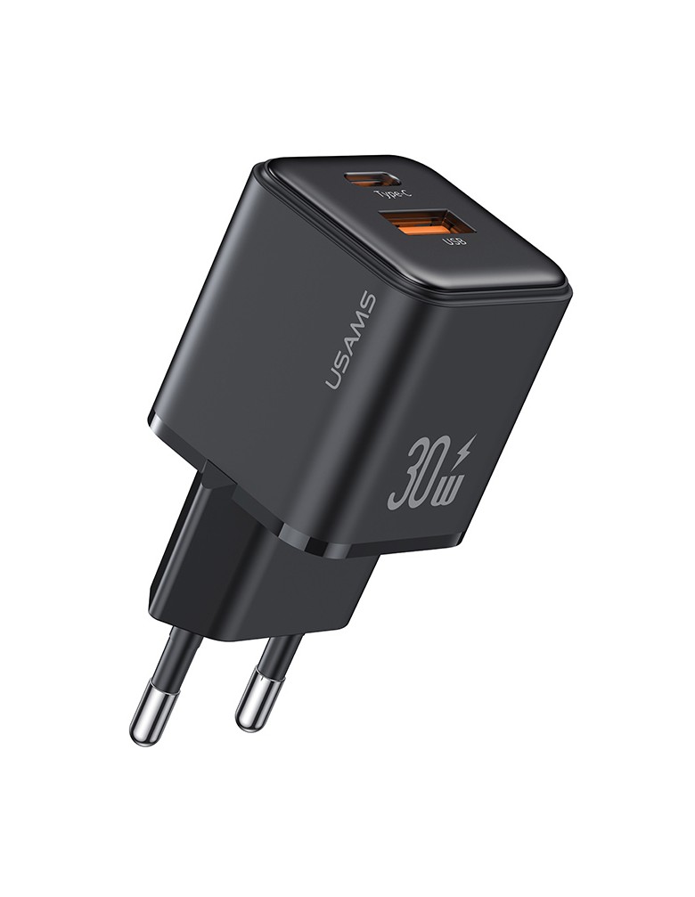 USAMS φορτιστής τοίχου US-CC189, USB & USB-C, 30W PD, μαύρος