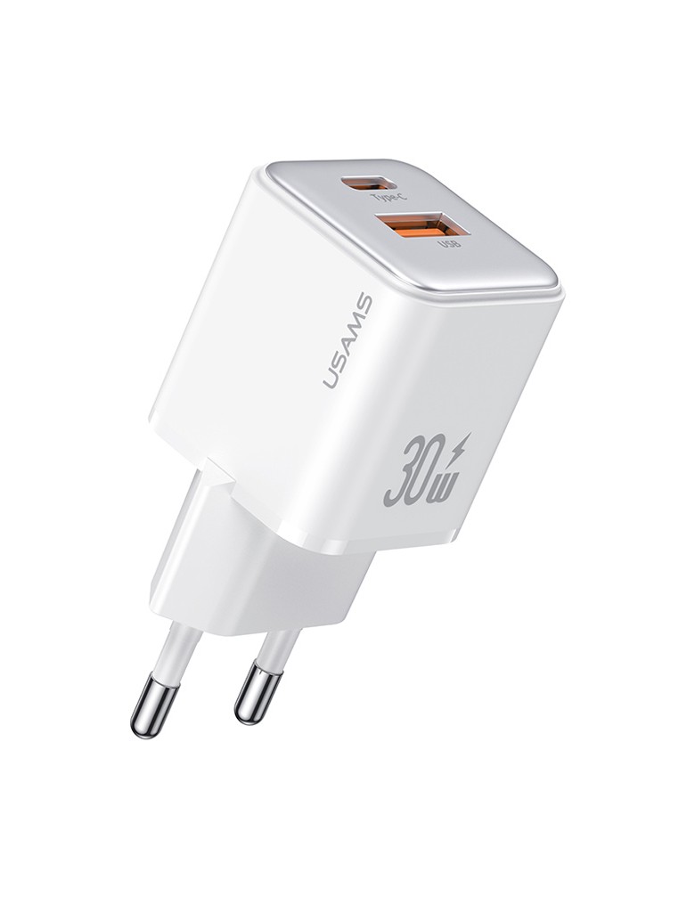 USAMS φορτιστής τοίχου US-CC189, USB & USB-C, 30W PD, λευκός